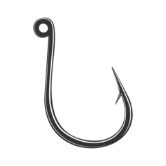 Black fishing hook icon flat isolated on white background. Vector Illustration.