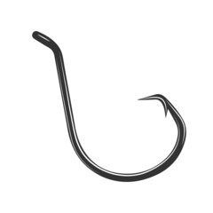 Black fishing hook icon flat isolated on white background. Vector Illustration.