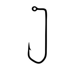 Black fishing hook icon flat isolated on white background. Vector Illustration.
