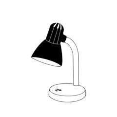 Vector hand drawn black and white table office reading lamp for workspace. Lamp light flexible. Simple  electrical lamp flat pictogram icon. Printable, it can be used for typography and web design.