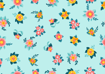 Seamless pattern with pretty flowers. Beautiful decorative natural buds and leaves.