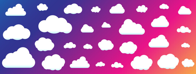 Set of Clouds Isolated on Sky Background. Seamless Pattern. Collection of clouds for Web, Poster, Placard, Wallpaper. Creative Modern Concept. Vector illustration.