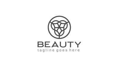 Circle flower line art logo design template