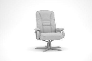 An office 3d chair with light gray color and white background. armchair. Leather chair. Advertising
