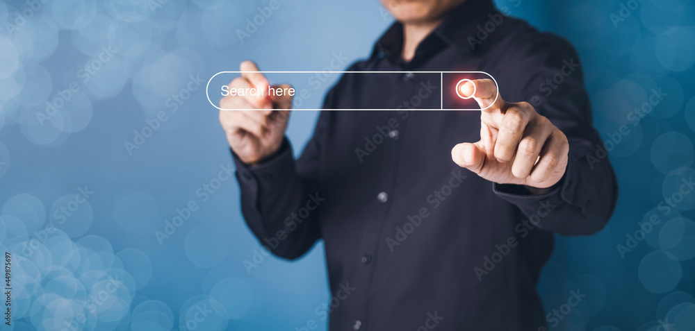 Aufkleber searching data information on internet concept with businessman background. networking template desi