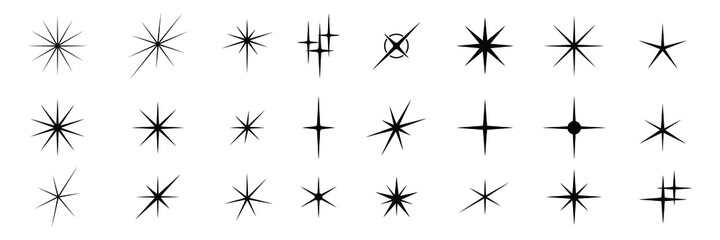 Sparkles, stars and bursts icons,  Glowing light effect star. Twinkling stars. Sparkles, shining burst. Christmas vector symbols isolated.