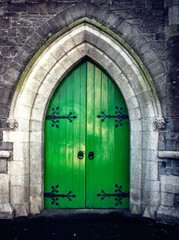 Old Wooden Church Arched Doorway