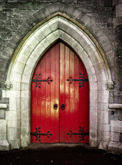 Fototapeta na wymiar Old Wooden Church Arched Doorway