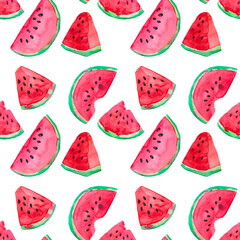 watermelon seamless pattern set of watermelon watermelon slices watercolor watermelon seeds illustration with watermelon on white background