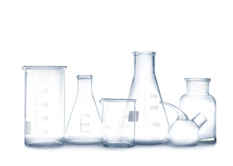 Clean empty laboratory glassware isolated on white