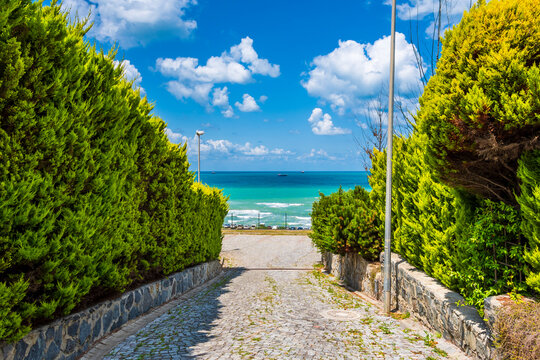 Kilyos Coastline view in Istanbul at summer time 