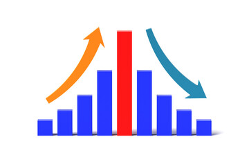上昇と下降のグラフの3Dイラスト