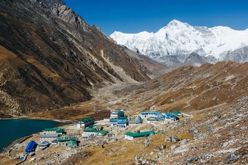 Foto auf Acrylglas Cho Oyu Berg Cho Oyu mit dem Dorf Gokyo. Himalaya-Gebirgslandschaft