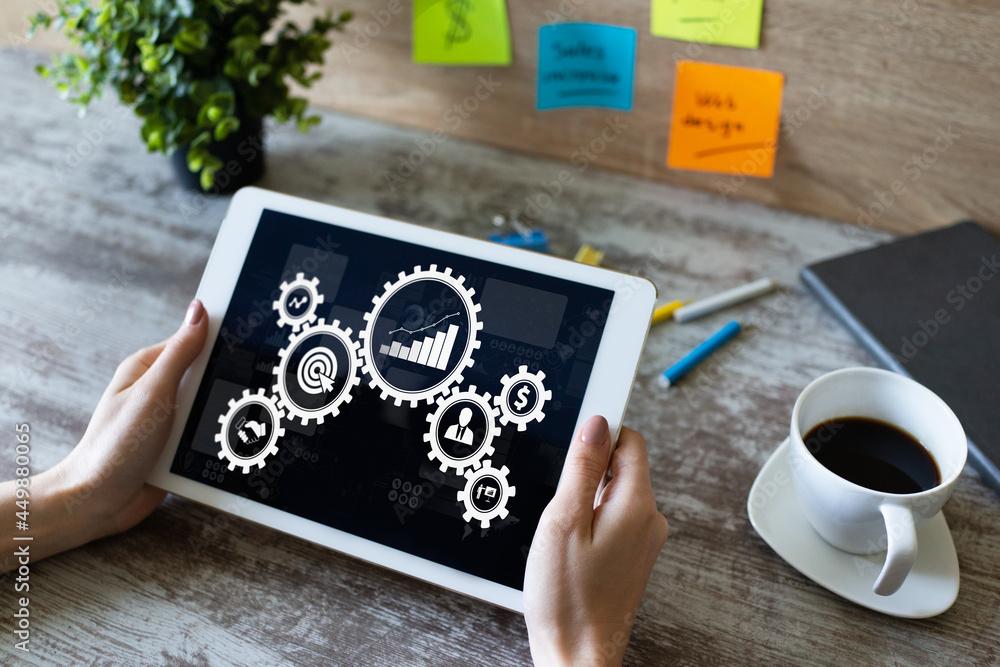Poster business process workflow and automation concept on screen.