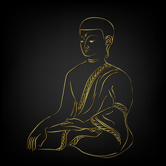 Golden buddha line sketch with golden border element isolate on black
