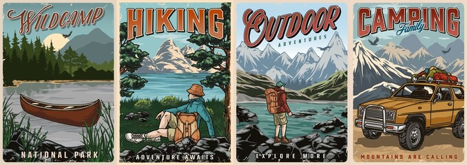 Outdoor adventure colorful posters