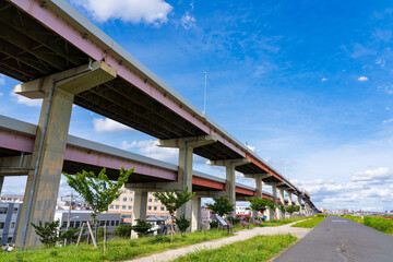 【東京都】首都高速道路中央環状線と荒川土手