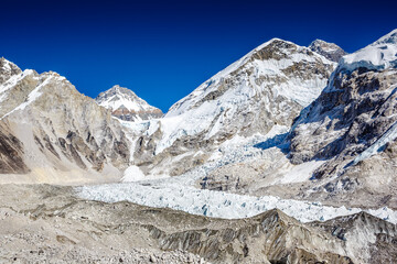 Fototapeta na wymiar panoramic view of Khumbu Glacier and Mount Everest with beautiful sky - Khumbu valley - Nepal