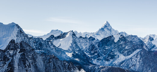 beautiful view of mount Ama Dablam with beautiful sky on the way to Everest base camp, Khumbu...