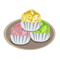 Thai rice flour muffin, vector, fu Cup Dessert, fluffy cakes Chinese New Year's cake, Ancient Chinese dessert chinese pastry  in the shape of a basket.