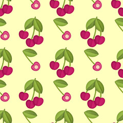 Fresh Cherry Hand drawn Seamless Pattern design. Red Cherry Berry creative surface texture for textile, wrapping paper and wallpapers.