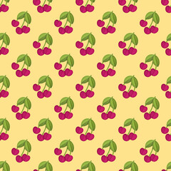 Fresh Cherry Hand drawn Seamless Pattern design. Red Cherry Berry creative surface texture for textile, wrapping paper and wallpapers.