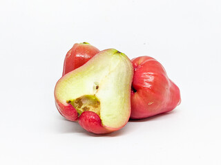 fresh rose apple or Syzygium samarangense isolated on white background. Also known as wax apple, Java apple, Semarang rose-apple and wax jambu.