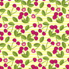 Fresh Cherry Hand drawn Seamless Pattern design. Red Cherry Berry creative surface texture for textile, wrapping paper and wallpapers.