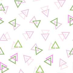 Seamless pattern from pink and green triangles. white background. Vector illustration.