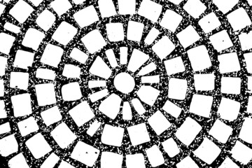 Obraz premium Grunge black and white texture background in circle ray shape (Vector). Use for decoration, aging or old layer