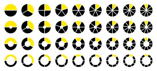 Set Runde Tortendiagramme Schwarz Gelb