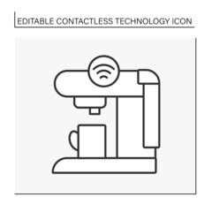  Modern technology line icon. Wi-fi enabled coffee maker.Contactless technology concept. Isolated vector illustration. Editable stroke