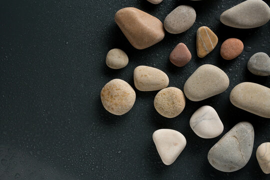 Colorful Sea  Pebbles With Water Drops