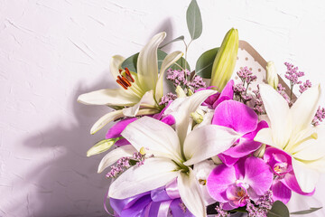 A beautiful bouquet of fresh flowers on a white background
