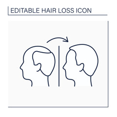 Treatment line icon. Hair transplantation, medicines and special diet. Hair loss treat. Alopecia concept. Isolated vector illustration. Editable stroke