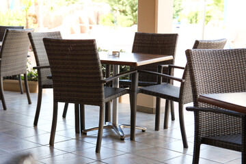 table and chairs outside the restaurant