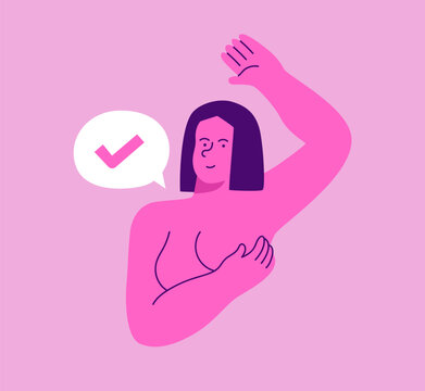 Woman self breast exam health prevention cartoon