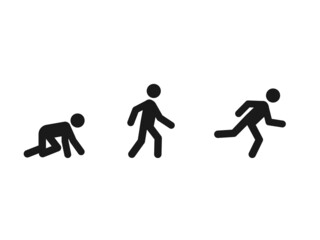 Fototapeta na wymiar Crawl Walk Run pictogram icon set. Clipart image isolated on white background