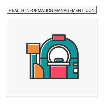 Tomography color icon.Brain examination. Cancer prevention. Modern medicine equipment. X-ray diagnostics. Healthcare and health information management concept. Isolated vector illustration