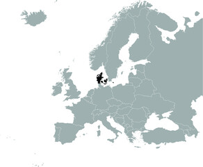 Black Map of Denmark on Gray map of Europe 