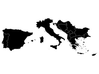 Black Map of South Europe countries 