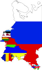 Map of East Europe countries with national flag 