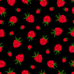 Fototapeta na wymiar Raspberry seamless vintage pattern on black background