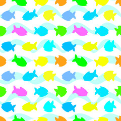 Fish seamless pattern cute cartoons on water background