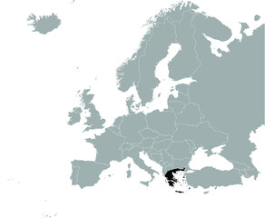 Black Map of Greece on Gray map of Europe 