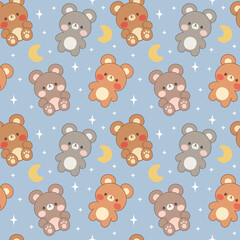 Teddy Bear Seamless Pattern Background, Happy cute bear, Cartoon Panda Bears Vector illustration for kids forest background with dots