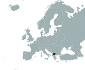 Black Map of North Macedonia on Gray map of Europe 