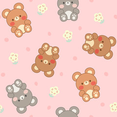 Teddy Bear Seamless Pattern Background, Happy cute bear, Cartoon Panda Bears Vector illustration for kids forest background with dots
