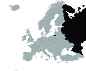 Black Map of Russia on Gray map of Europe 