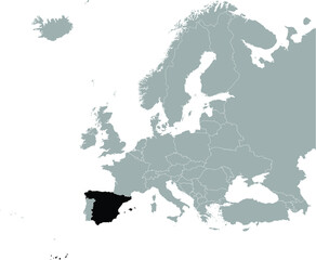 Black Map of Spain on Gray map of Europe 